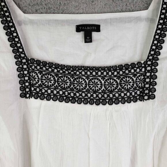 Talbots Dress Cotton Gauze Embroidered Square Neck Belted Women’s Size 10 White - Picture 5 of 9